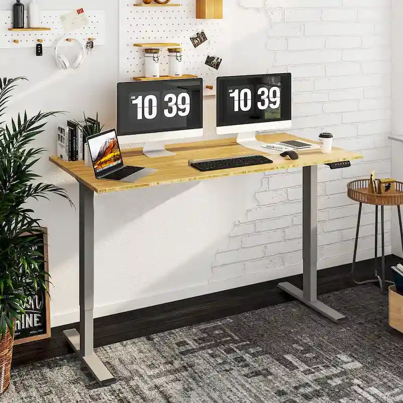 Bureau assis-debout électrique ergonomique en bambou massif
