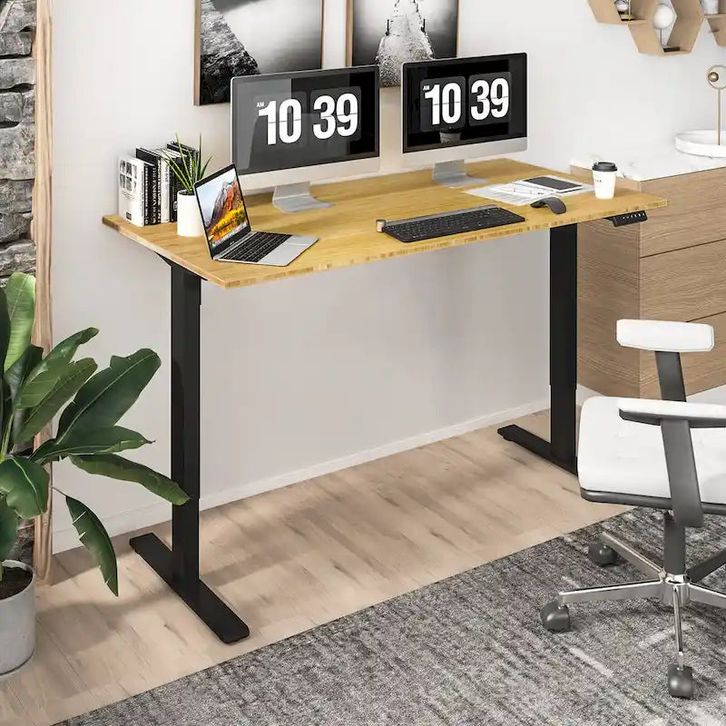 Bureau assis-debout électrique ergonomique en bambou massif