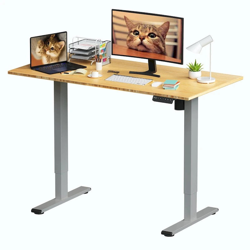 Bureau assis-debout électrique ergonomique en bambou massif