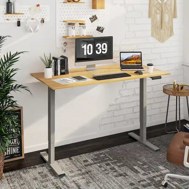 Bureau assis-debout électrique ergonomique en bambou massif