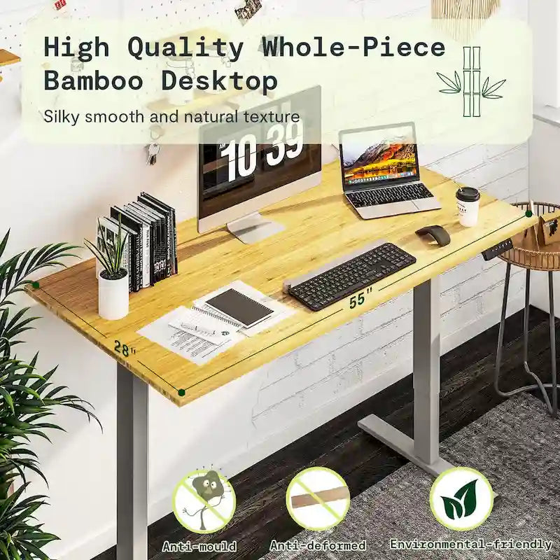 Bureau assis-debout électrique ergonomique en bambou massif