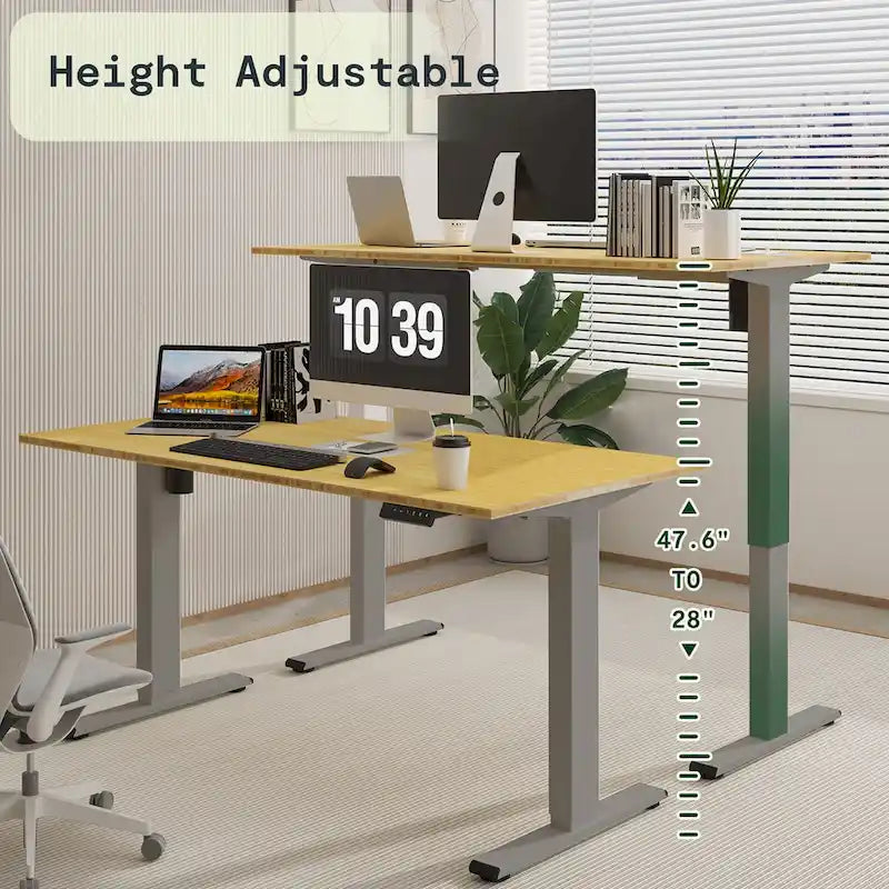 Bureau assis-debout électrique ergonomique en bambou massif