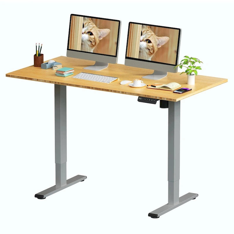 Bureau assis-debout électrique ergonomique en bambou massif