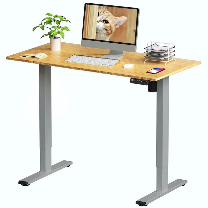 Bureau assis-debout électrique ergonomique en bambou massif