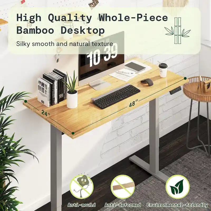 Bureau assis-debout électrique ergonomique en bambou massif