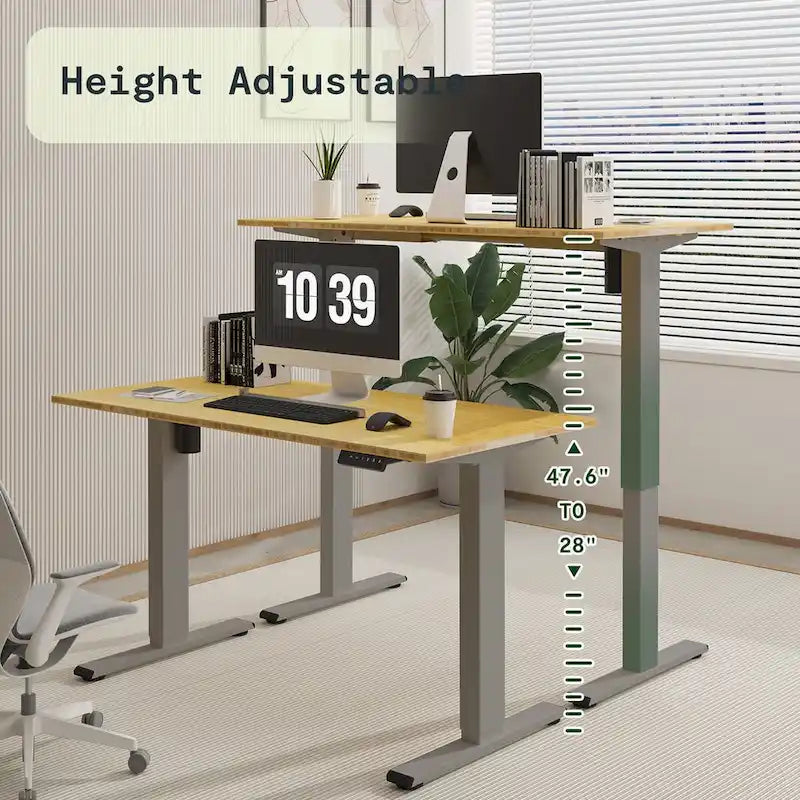 Bureau assis-debout électrique ergonomique en bambou massif