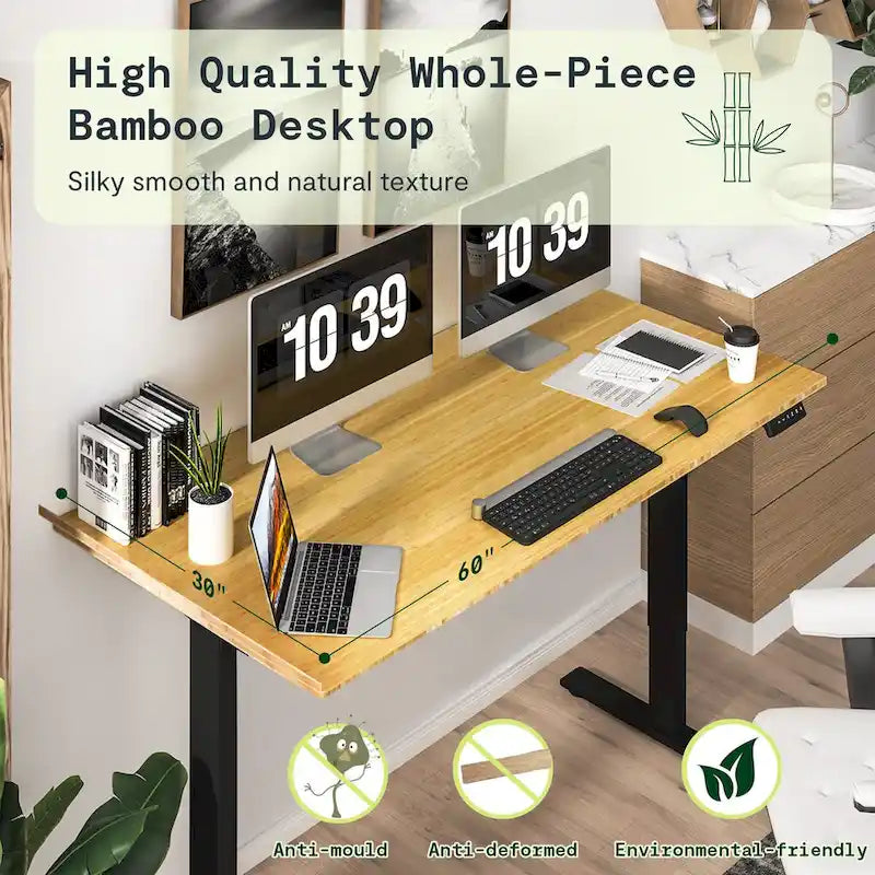 Bureau assis-debout électrique ergonomique en bambou massif