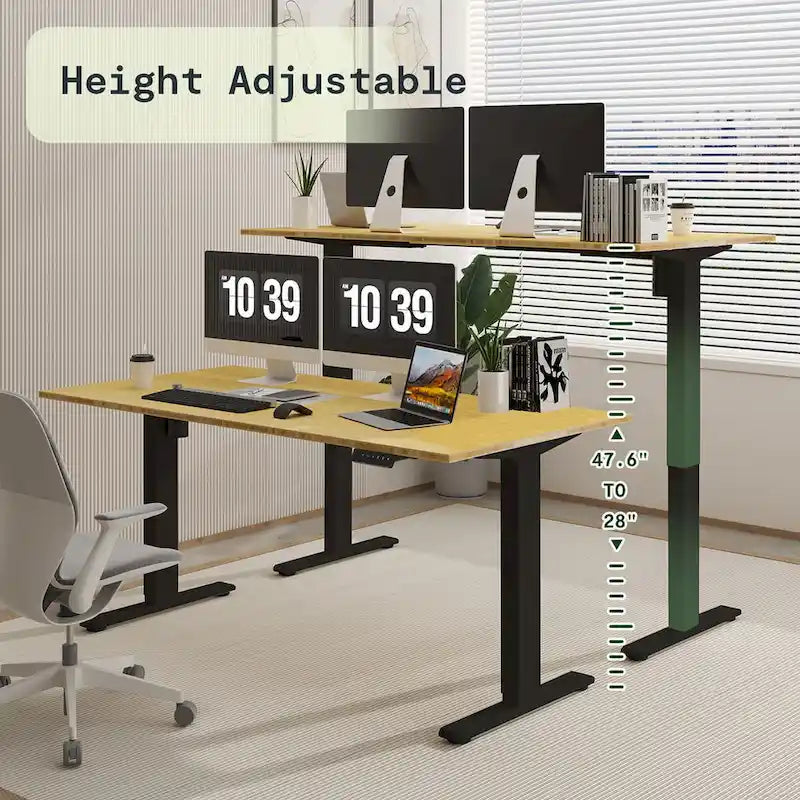 Bureau assis-debout électrique ergonomique en bambou massif