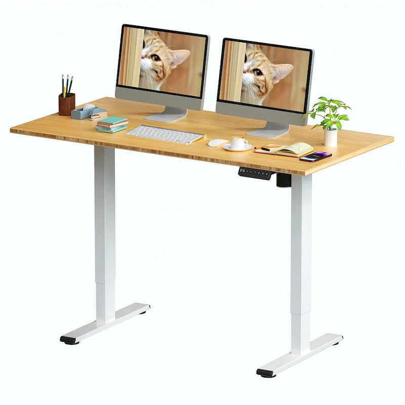 Bureau assis-debout électrique ergonomique en bambou massif