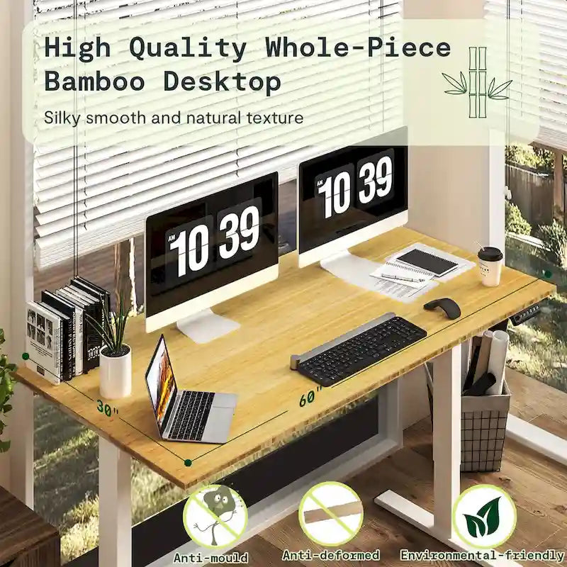 Bureau assis-debout électrique ergonomique en bambou massif