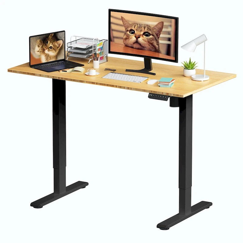 Bureau assis-debout électrique ergonomique en bambou massif