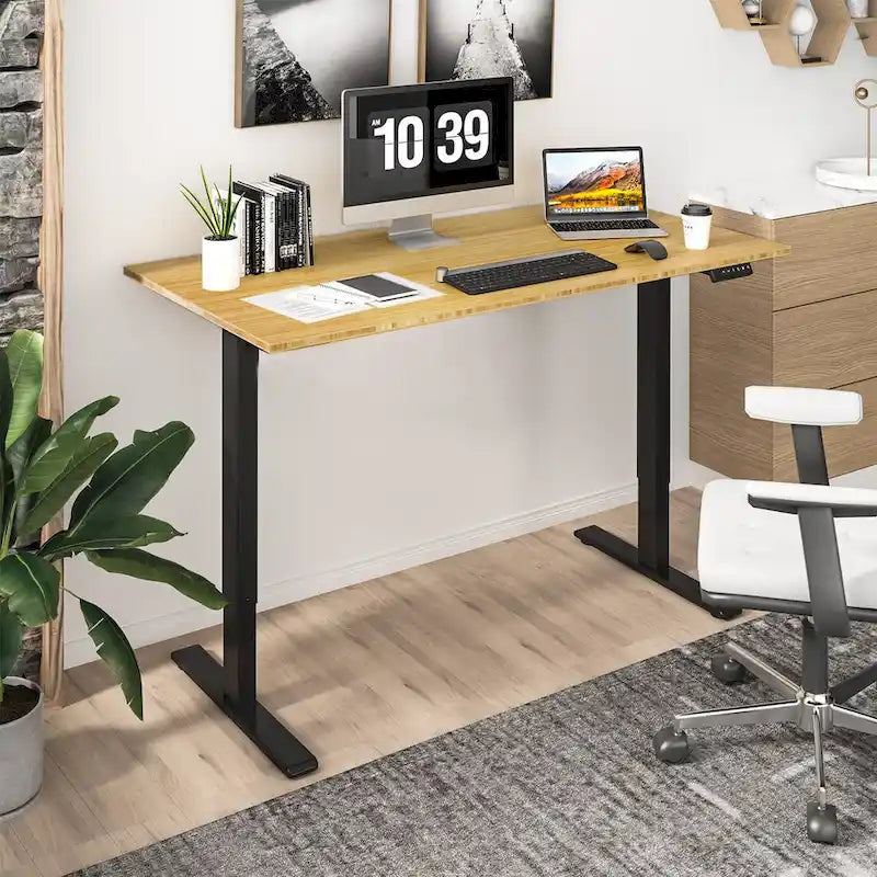 Bureau assis-debout électrique ergonomique en bambou massif