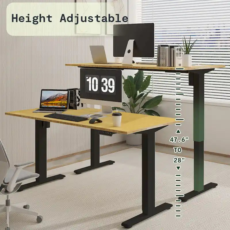 Bureau assis-debout électrique ergonomique en bambou massif