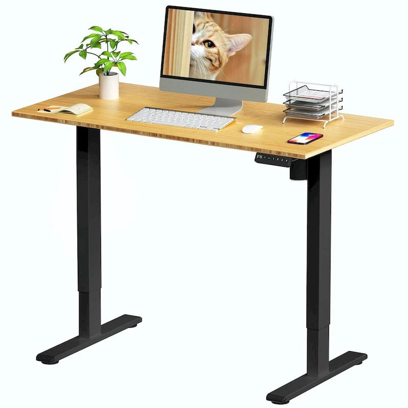 Bureau assis-debout électrique ergonomique en bambou massif