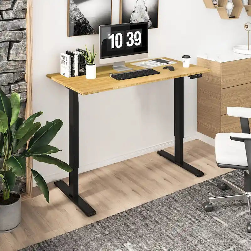 Bureau assis-debout électrique ergonomique en bambou massif