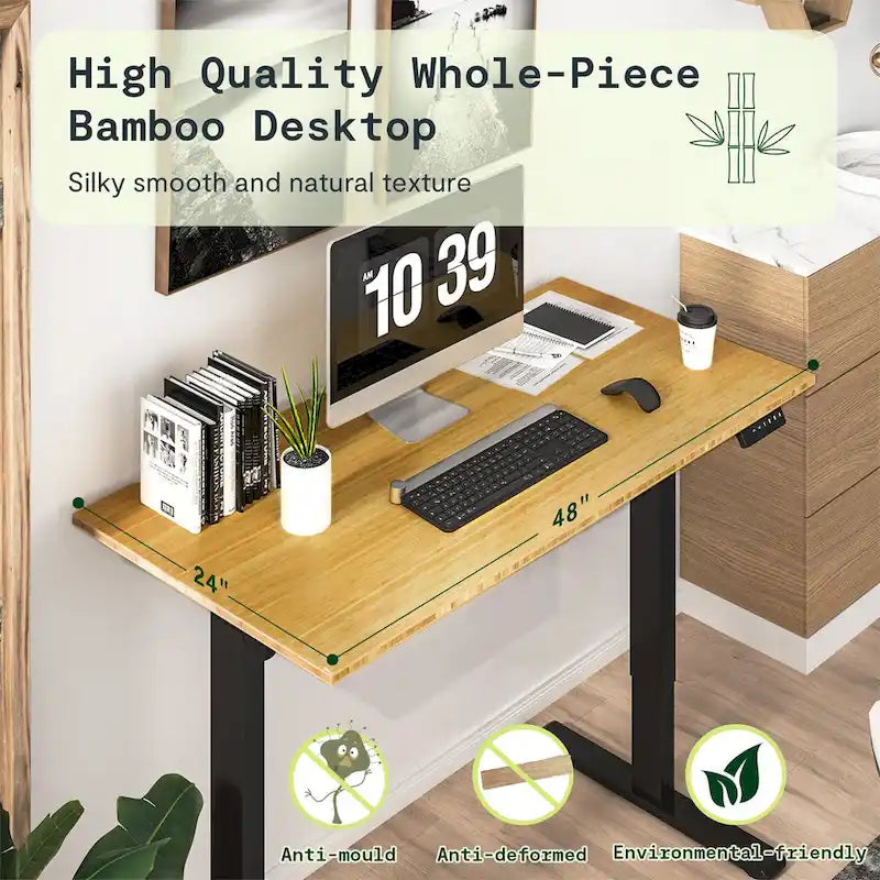 Bureau assis-debout électrique ergonomique en bambou massif