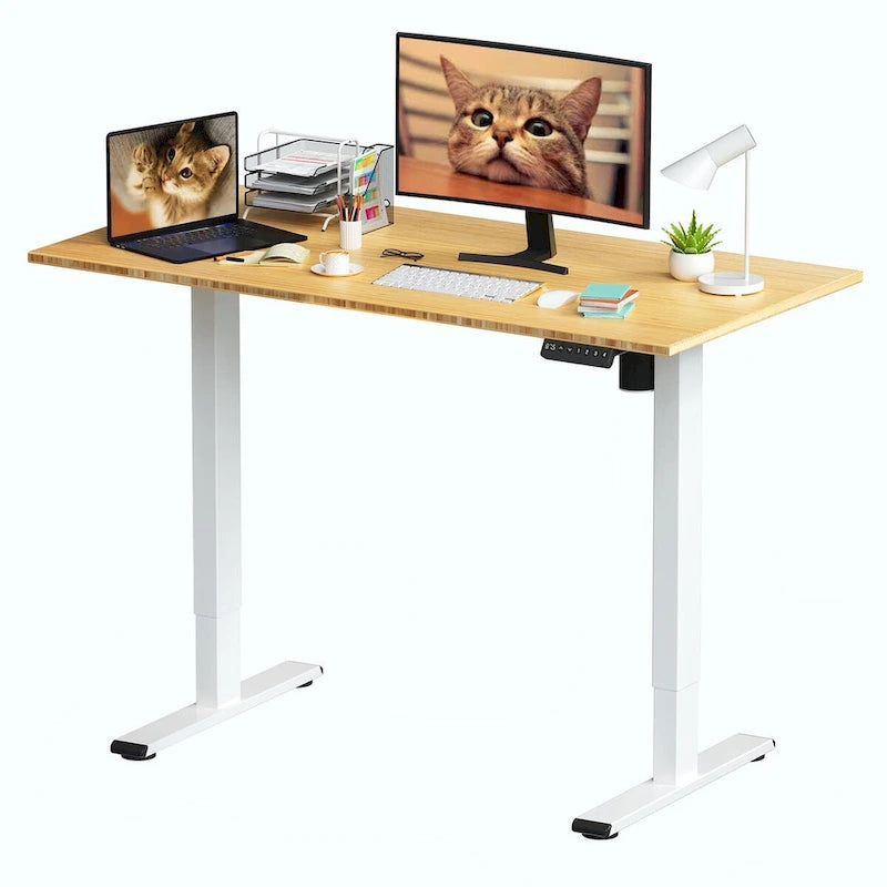 Bureau assis-debout électrique ergonomique en bambou massif