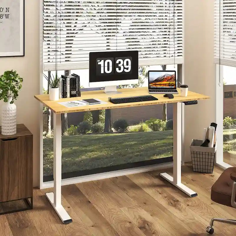 Bureau assis-debout électrique ergonomique en bambou massif
