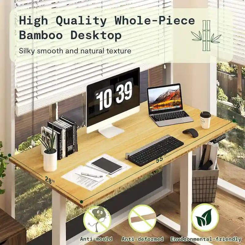 Bureau assis-debout électrique ergonomique en bambou massif