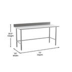 Table de préparation et de travail de cuisine commerciale en acier inoxydable avec crédence