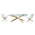 Table de salle à manger en verre avec base en croix