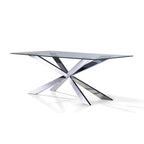 Table de salle à manger en verre avec base en croix
