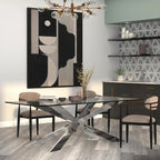 Table de salle à manger en verre avec base en croix